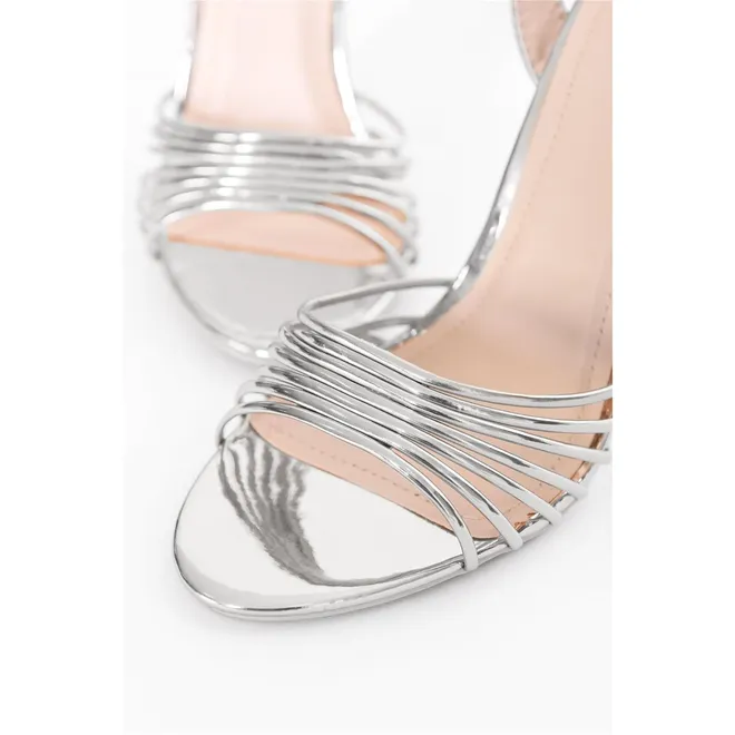 Glamorous Women’s Silver Strappy High-Heel Sandals - Image 2