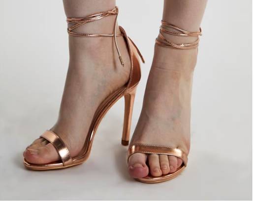 Glamorous – Gold Ankle Tie High Heels